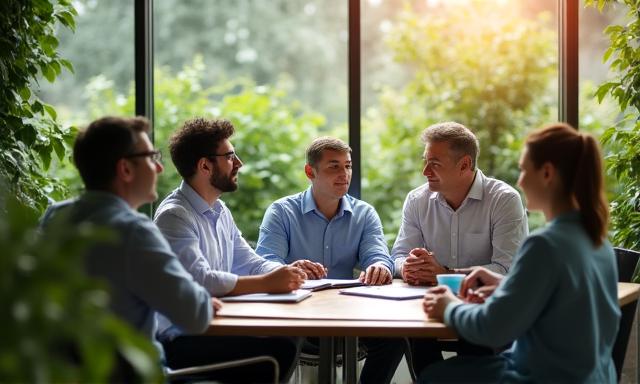 Équipe collaborant sur un projet de durabilité